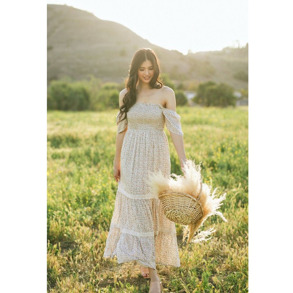 NEW Ditsy Floral Smock Square Neck Boho Maxi Dress - Picture 4 of 13